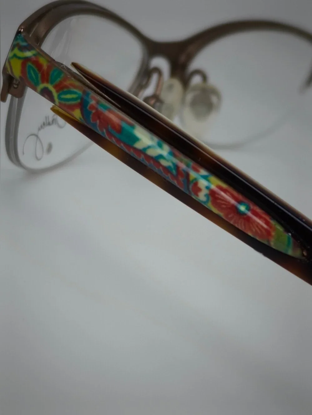 Lola. Vera Bradley Women's Semi-Rimless Glasses in Brown Matte. Small.